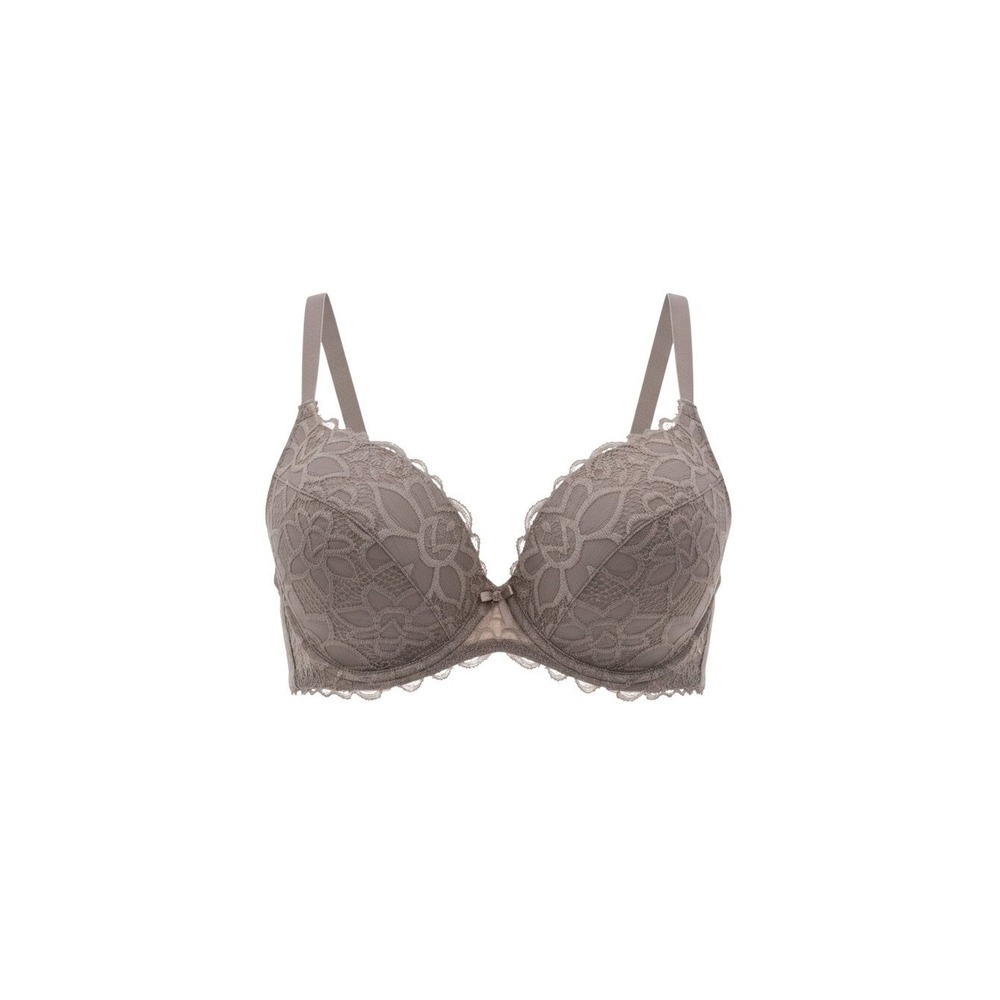 True & Co Demi Bra Womens 36C Taupe Floral Lace Underwire Padded Posh
